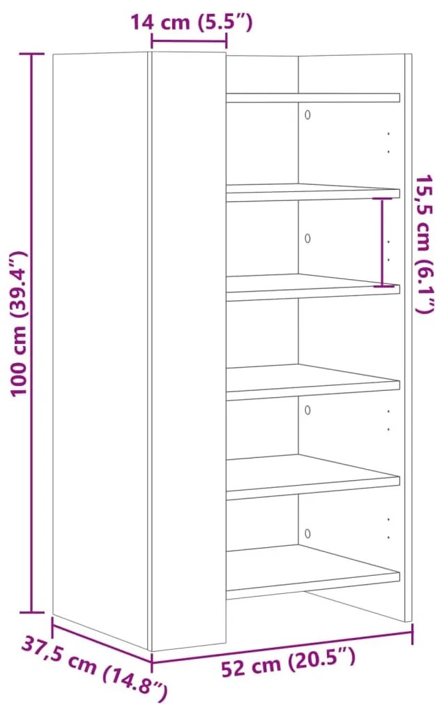 vidaXL fekete szerelt fa cipőszekrény 52 x 37,5 x 100 cm