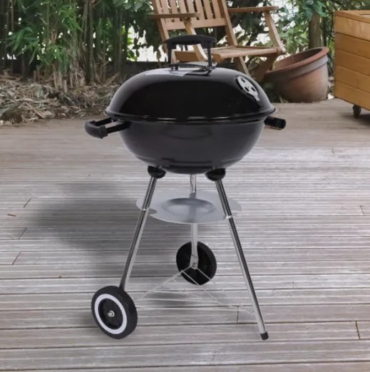 Kompakt faszenes golyósgrill hőmérővel fekete