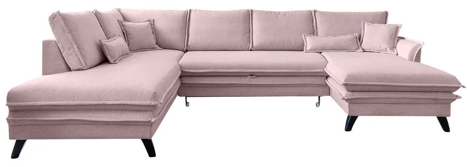Charming Charlie púderrózsaszín kinyitható U alakú kanapé, bal oldali - Miuform