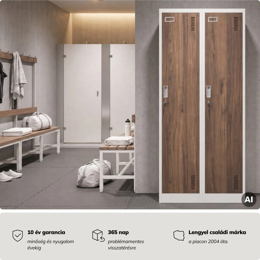 Munkavállalói szekrény, 4 rekeszes, fehér/dió, 800x1800x500 mm: KACPER Eco Design