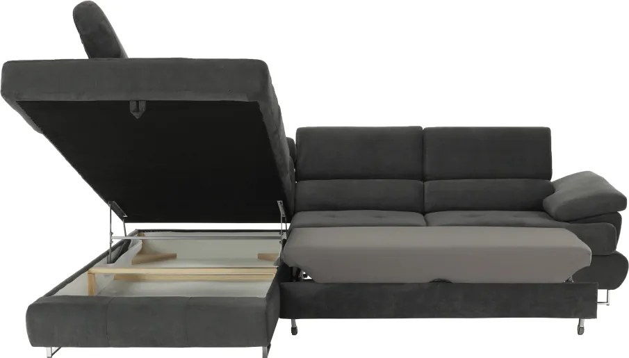 Ülőgarnitúra tárolóhellyel, szürke, szövet, balos, BUTON R