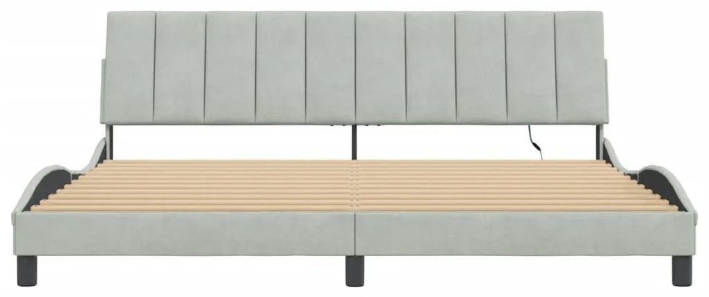 világosszürke bársony ágykeret LED-világítással 200 x 200 cm