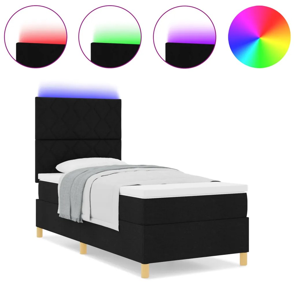 Box Spring Ágy matraccal & LED Fekete 90x200 cm Szövet
