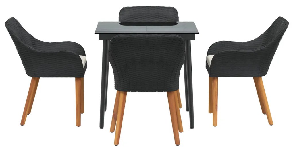 5 Részes Kert Étkező Készlet Fekete Polyrattan