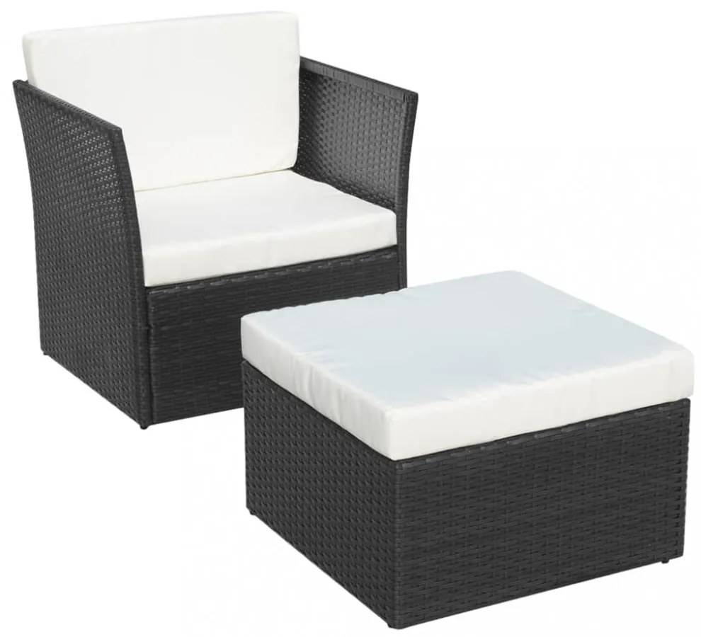 fekete kerti polyrattan szék zsámollyal