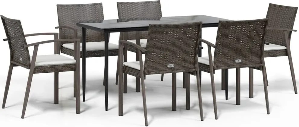 vidaXL 7 részes polyrattan és acél kerti étkezőgarnitúra párnával