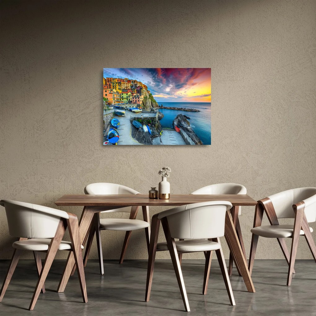 Üveg kép - Mediterrán falu (70x50 cm)
