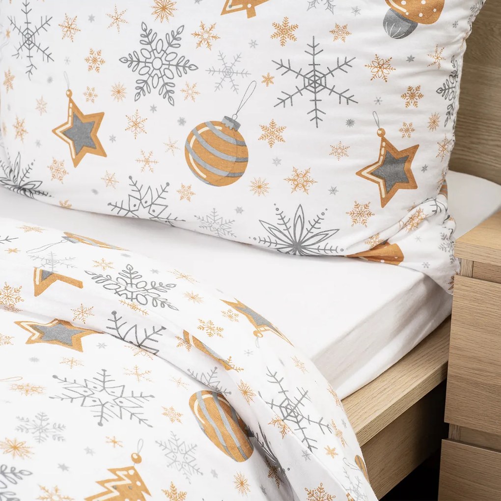 4Home Flanel ágynemű Golden Xmas Night, 220 x 200cm, 2 db 70 x 90 cm, 220 x 200 cm, 2 db 70 x 90 cm