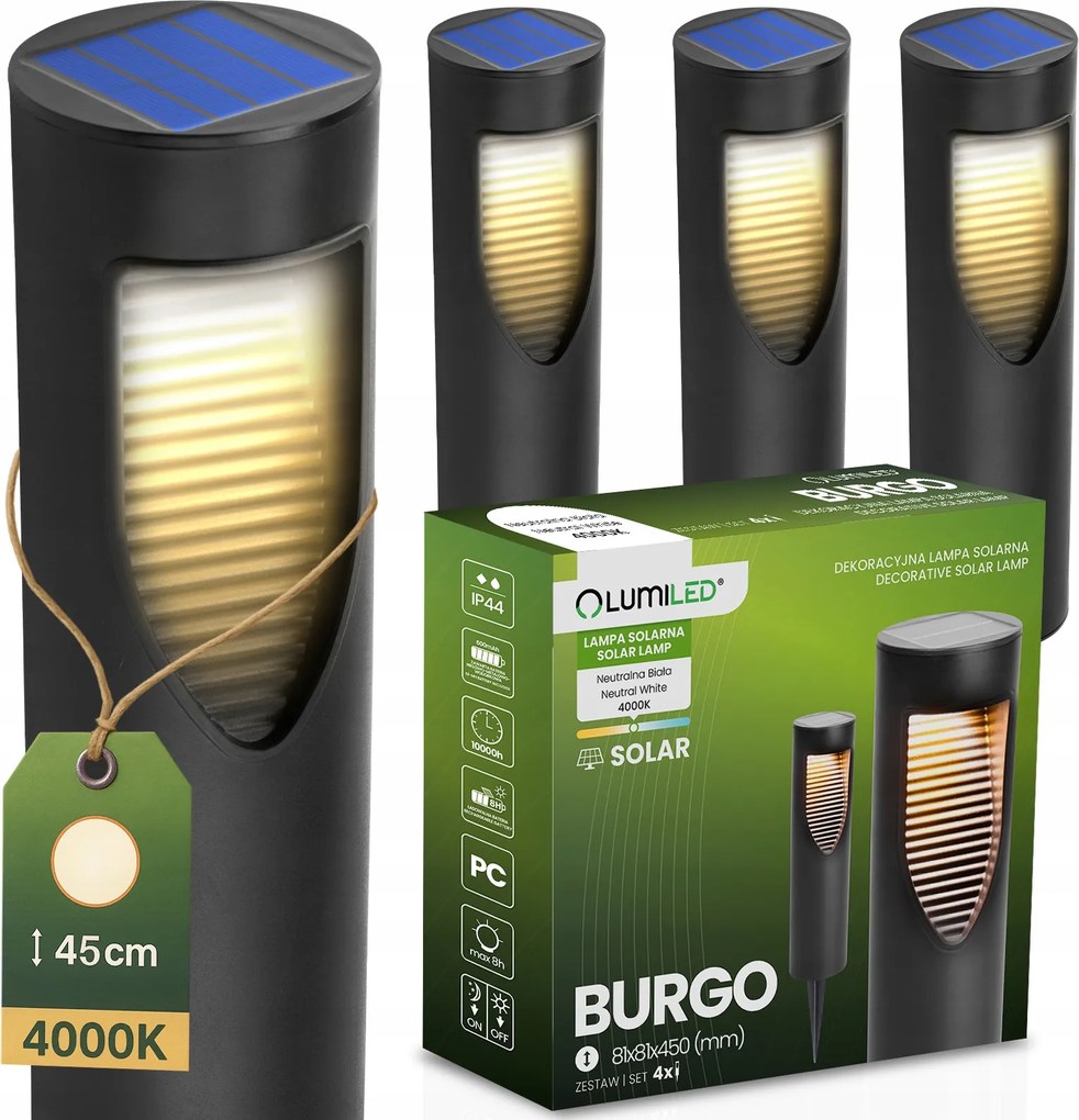 4x LED-es napelemes kerti lámpa beszúrható Nagy lámpa oszlop alkonyérzékelő