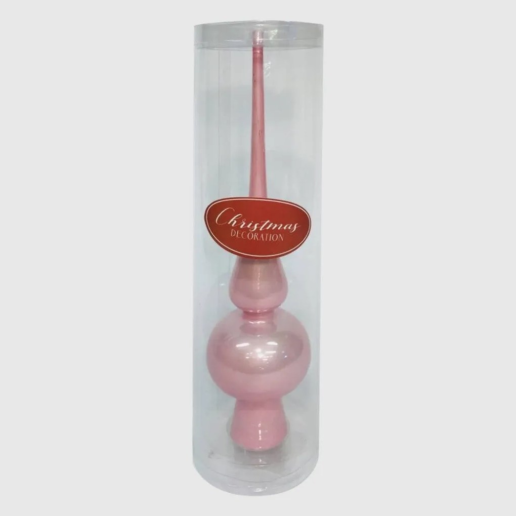 Babarózsaszín üveg csúcsdísz 25 cm