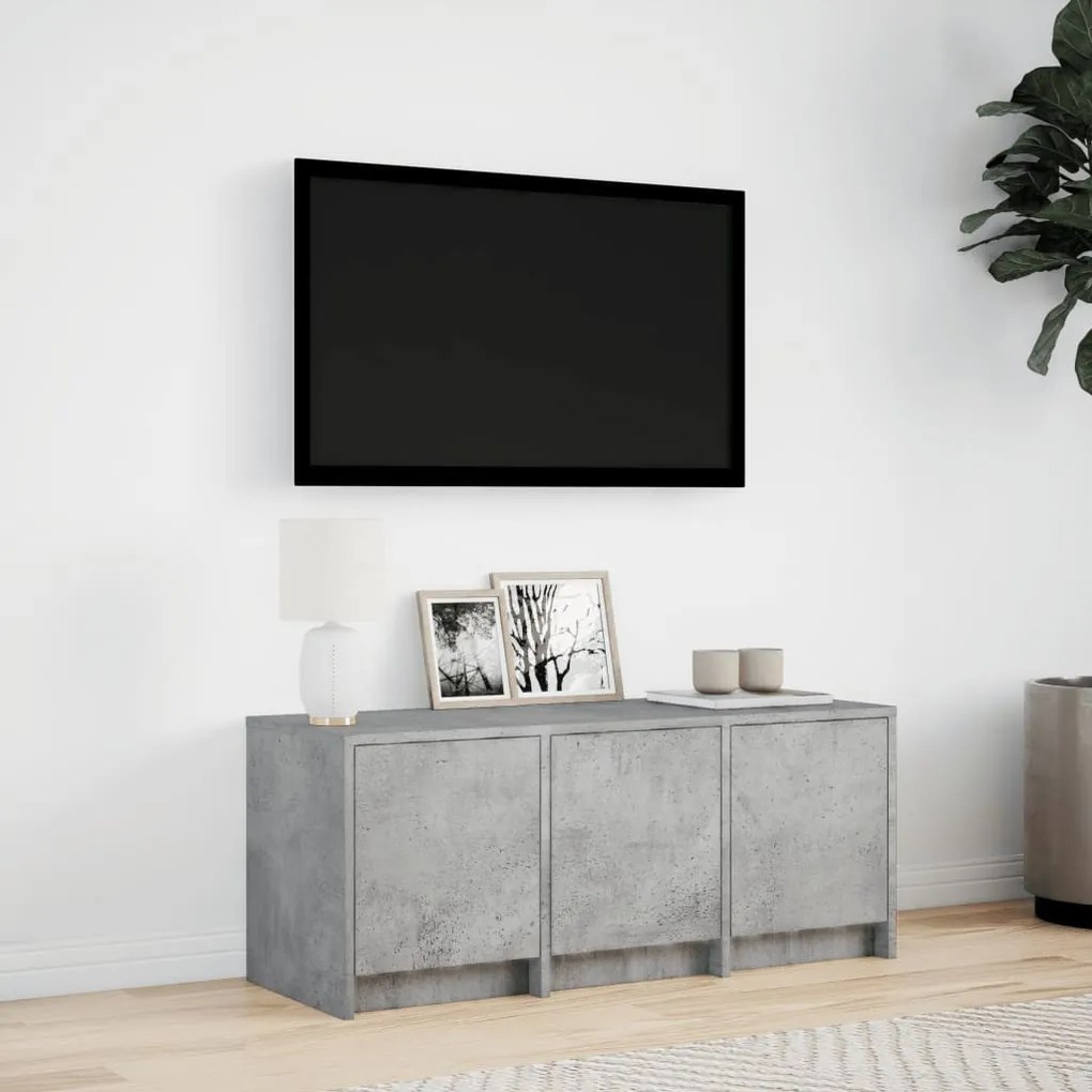 betonszürke szerelt fa TV-szekrény LED-ekkel 97 x 34 x 40 cm