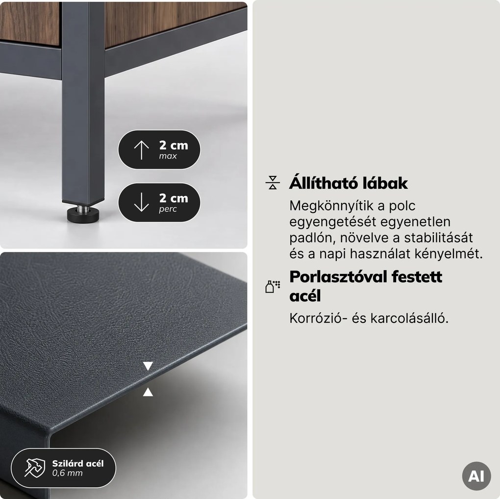 Polc fiókokkal irodába, iratrendezőkhöz és dokumentumokhoz, nyitott polcok, fém, antracit/dió, 800x2200x400 mm: ARIEL Eco Design