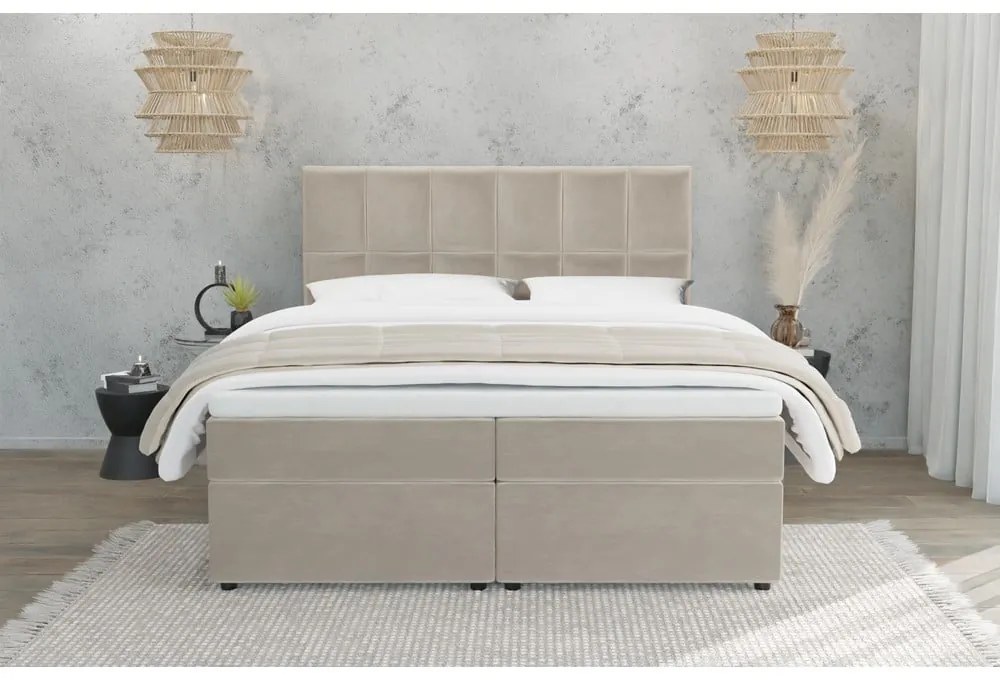 Bézs ágyneműtartós boxspring ágy 140x200 cm Flip – Ropez