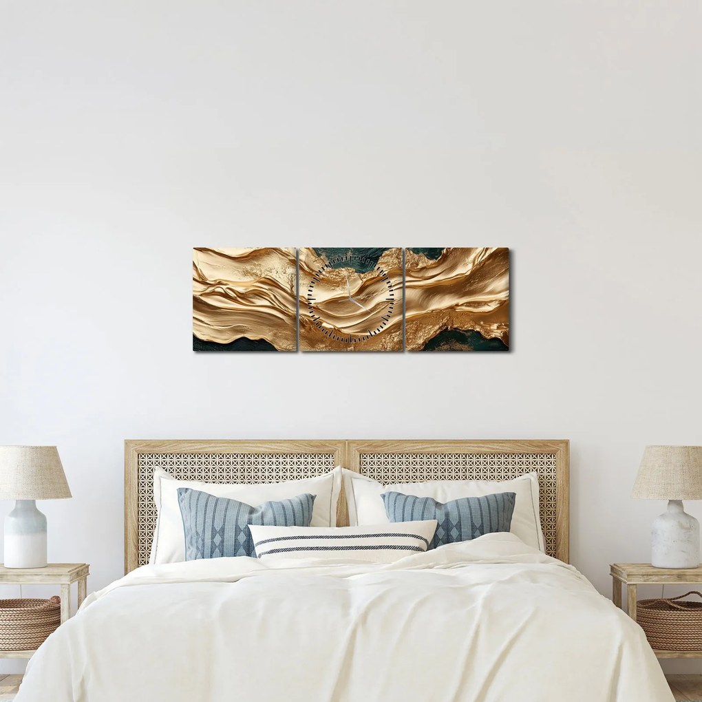 Kép - Zöld absztrakció arannyal II. (órával) (90x30 cm)
