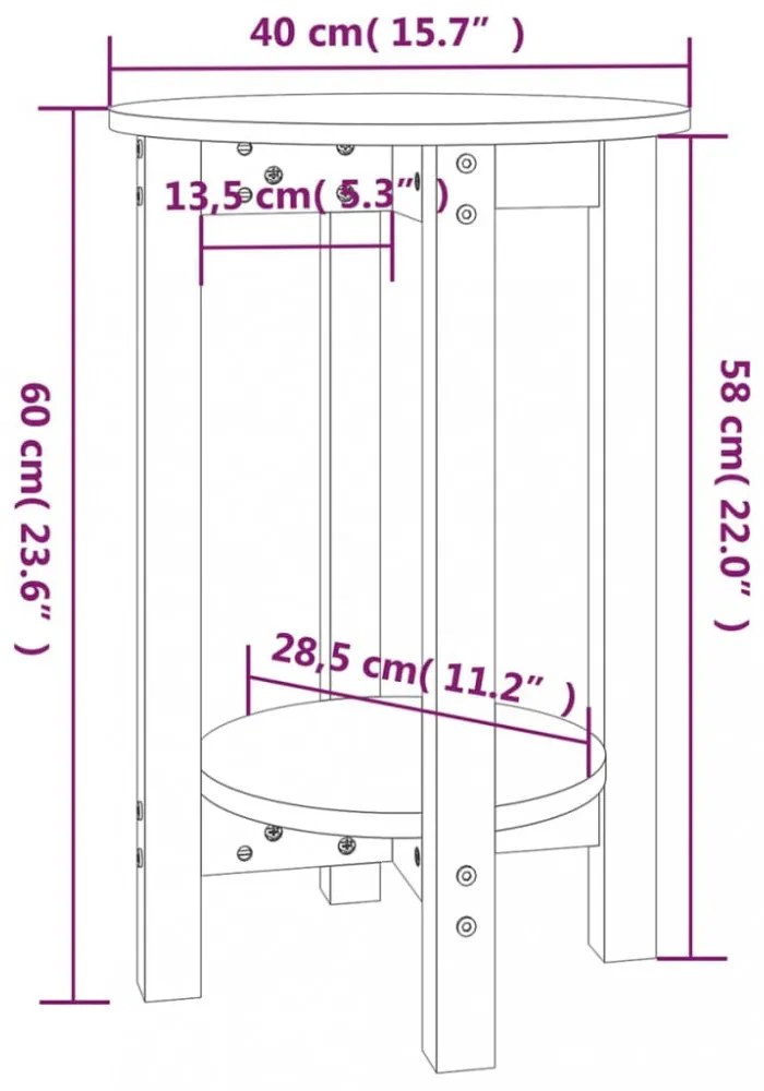 fekete tömör fenyőfa dohányzóasztal Ø 40 x 60 cm