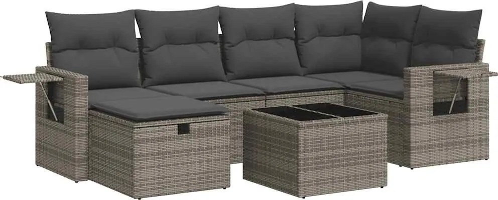 vidaXL 7 részes szürke polyrattan kerti ülőgarnitúra párnákkal