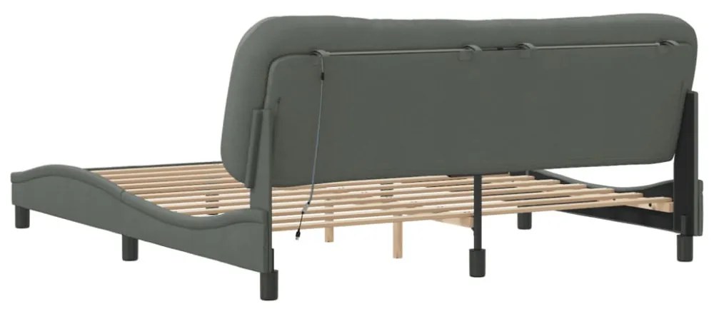 sötétszürke szövet ágykeret LED-ekkel matrac nélkül Hvar 180 x 200 cm