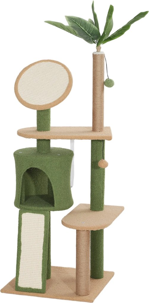 PawHut Macska Fa 139 cm Macska Kaparóoszlop Macska Barlanggal, Játék Labdával, Macska Kaparó Fa Szizál Kaparóoszlopokkal, 5 kg-ig Terjedő Macskák Szám