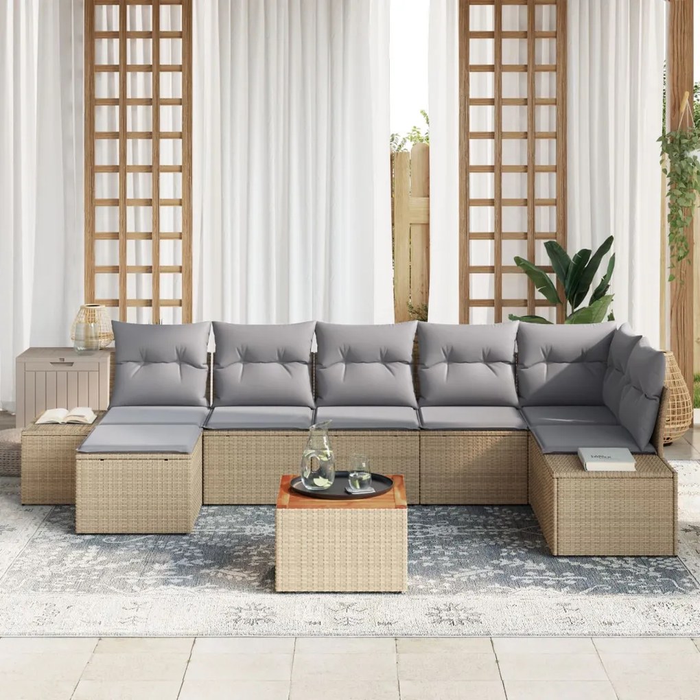 Kerti Kanapé Szett 8 Darab Bézs és szürke Rattan és textil Normál
