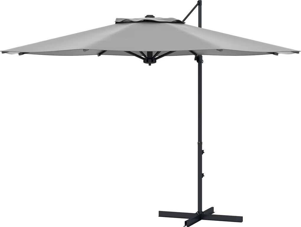 Outsunny Cantilever Napernyő kb. Ø3 m Napernyő Kurblival, Dönthető Piacernyő, Forgatható Kertitákoló erkélyre, teraszra, fém, sötétszürke | Aosom