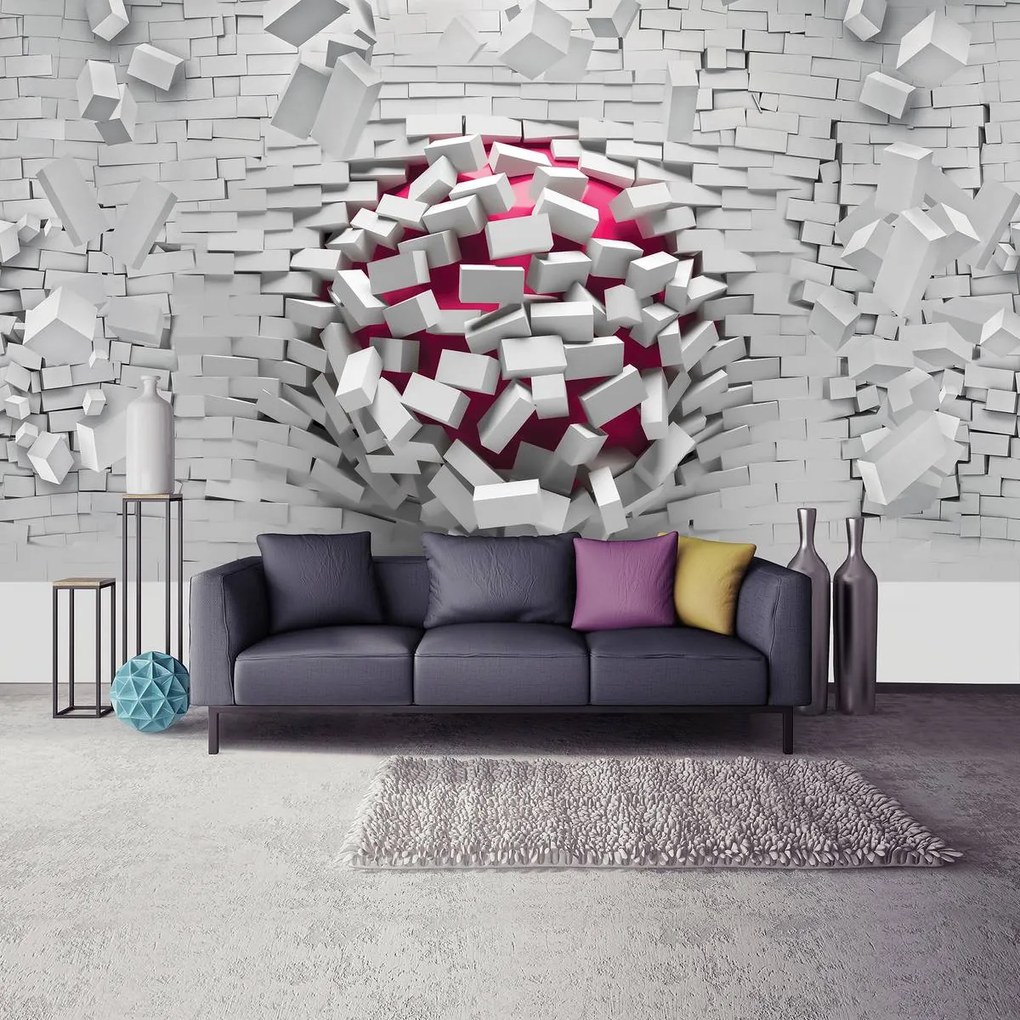 Fotótapéta - 3D labda és fehér téglafal (152,5x104 cm)