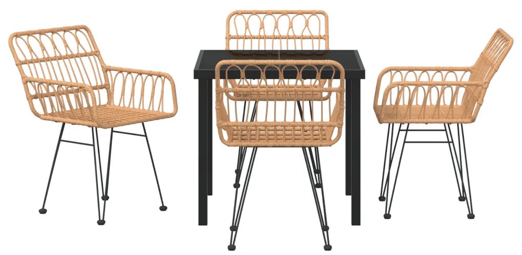5 darabos Kerti Étkező Szett Barna Poly Rattan
