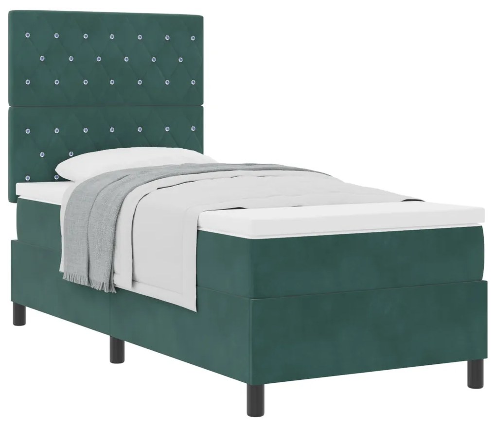 Boxspring Ágy Matrac Esernyő Zöld Egyágyas Bársony