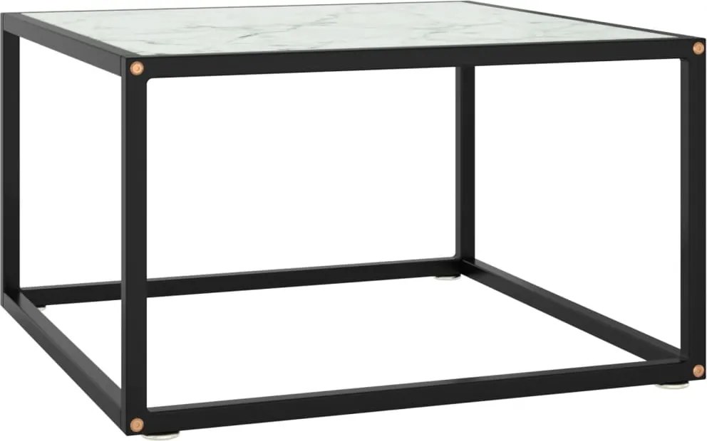 vidaXL fekete dohányzóasztal fehér márvány mintás üveggel 60x60x35 cm