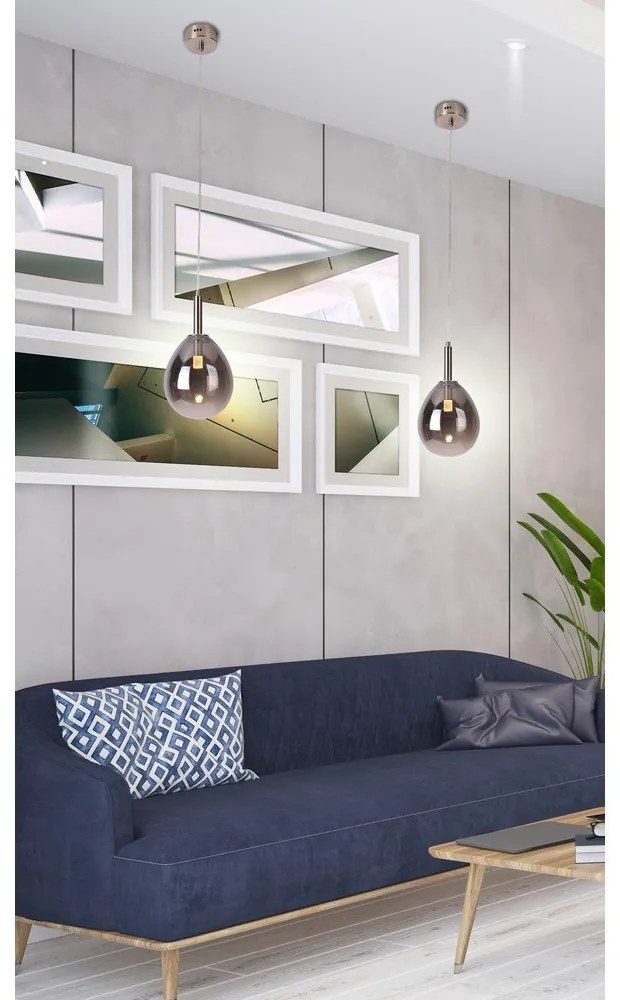 Szürke LED függőlámpa üveg búrával Lukka – Candellux Lighting