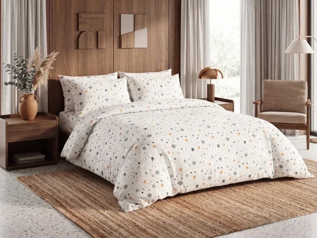 Krepp ágyneműhuzat szett ASTORIA POLY krémszínű + Jersey lepedő 90 x 200 cm kapucsínó, egyszemélyes