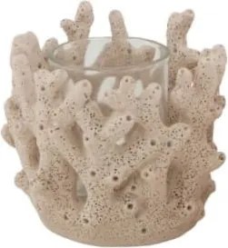 Gyertyatartó korallzátony motívummal, krémszínű 9x8cm