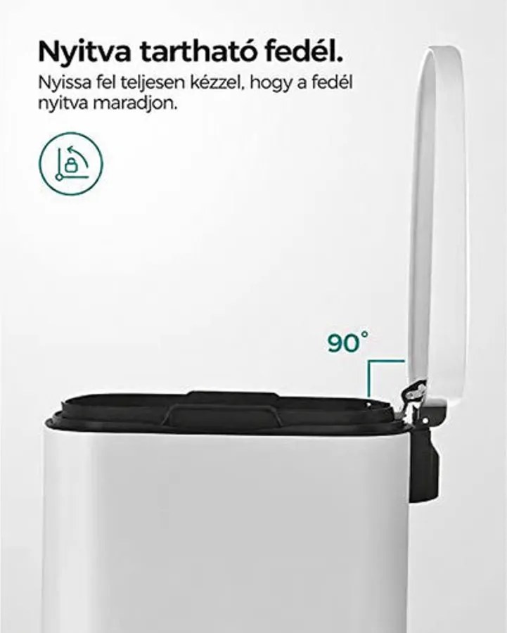 Konyhai pedálos kuka, 50l szemetes kuka puha záródással, fehér