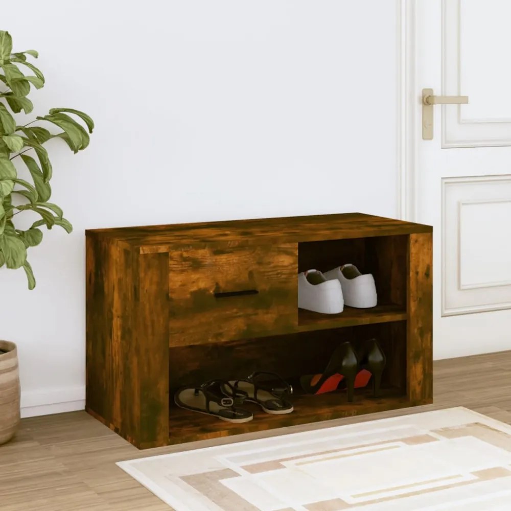 füstös tölgy színű szerelt fa cipősszekrény 80x35x45 cm