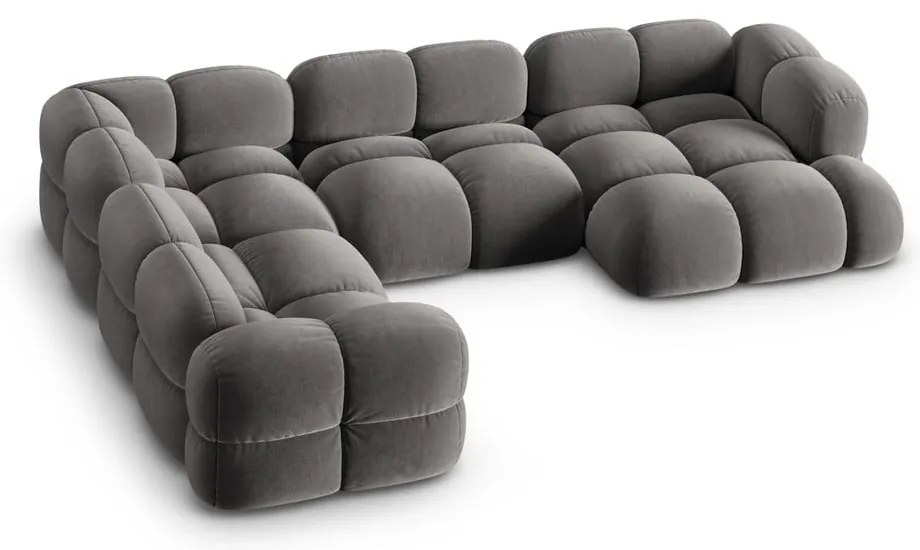 Szürke bársony sarokkanapé (bal oldali-U alakú) Loretto – Cosmopolitan Design