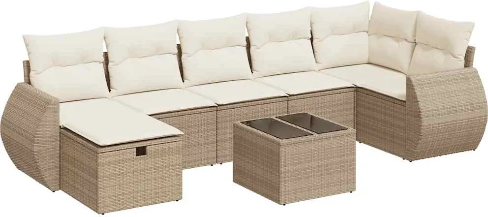vidaXL 8 részes bézs polyrattan kerti ülőgarnitúra párnával