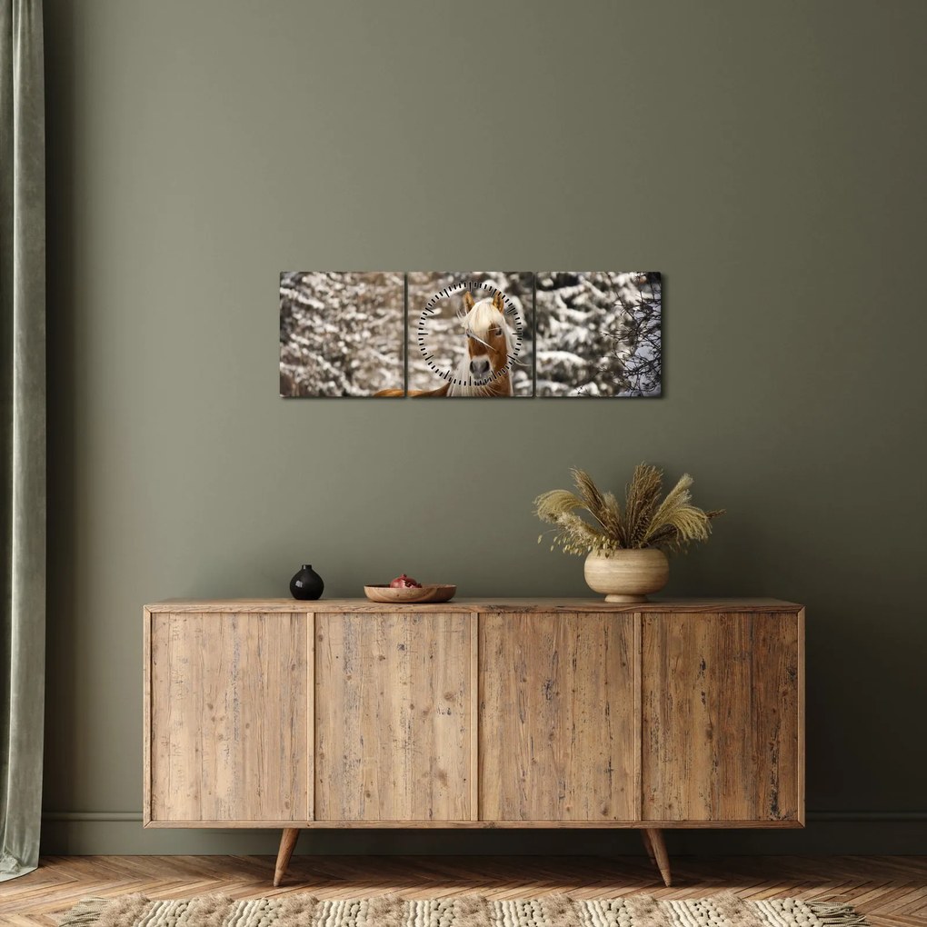 Kép - Ló a téli tájban (órával) (90x30 cm)