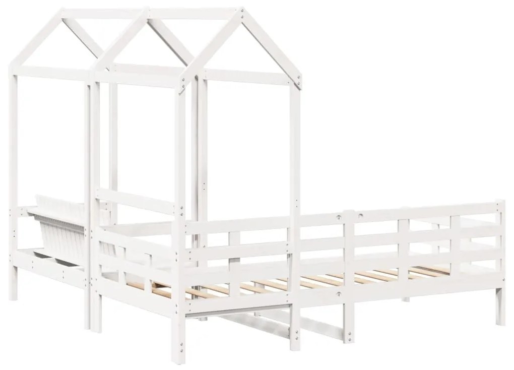 fehér tömör fenyőfa kanapéágy és pad tetővel 80 x 200 cm