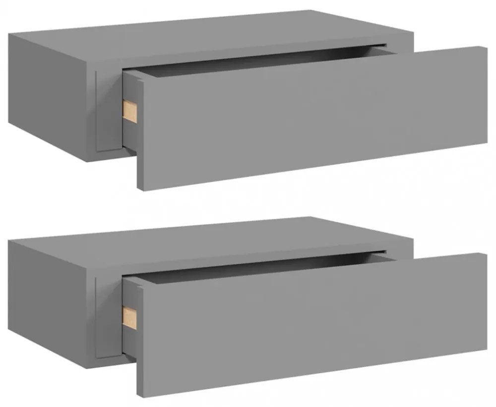 2 db szürke MDF falra szerelhető fiókos polc 40 x 23,5 x 10 cm