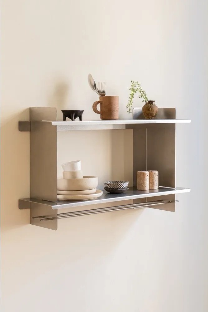 Ezüstszínű többszintes fém fali polc 70 cm Tivo – noo.ma