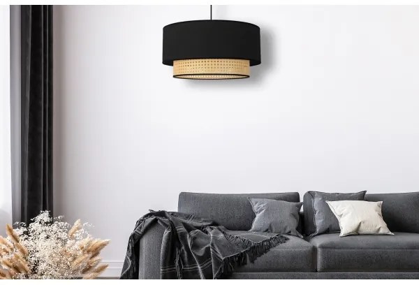 Duolla - Csillár zsinóron BOHO 1xE27/15W/230V átm. 45 cm fekete/rattan