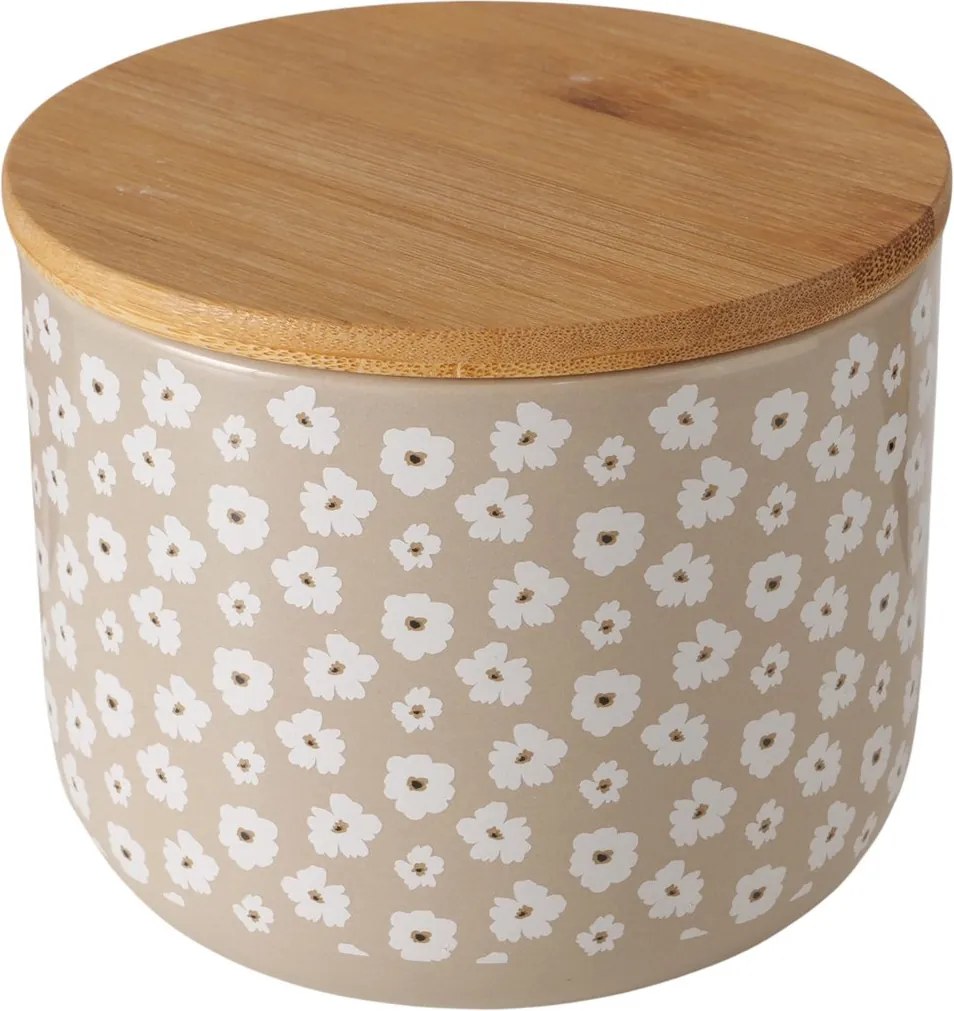 Konyhai Edény Fedővel Kerámia Bézs Fehér Virágokkal 450 ML
