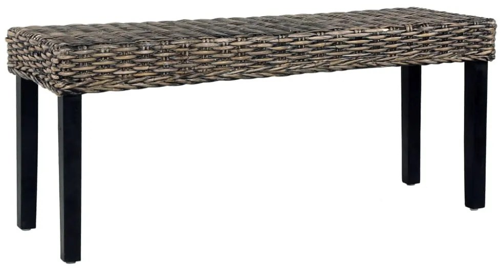 fekete természetes kubu rattan és tömör mahagóni fa pad 110 cm