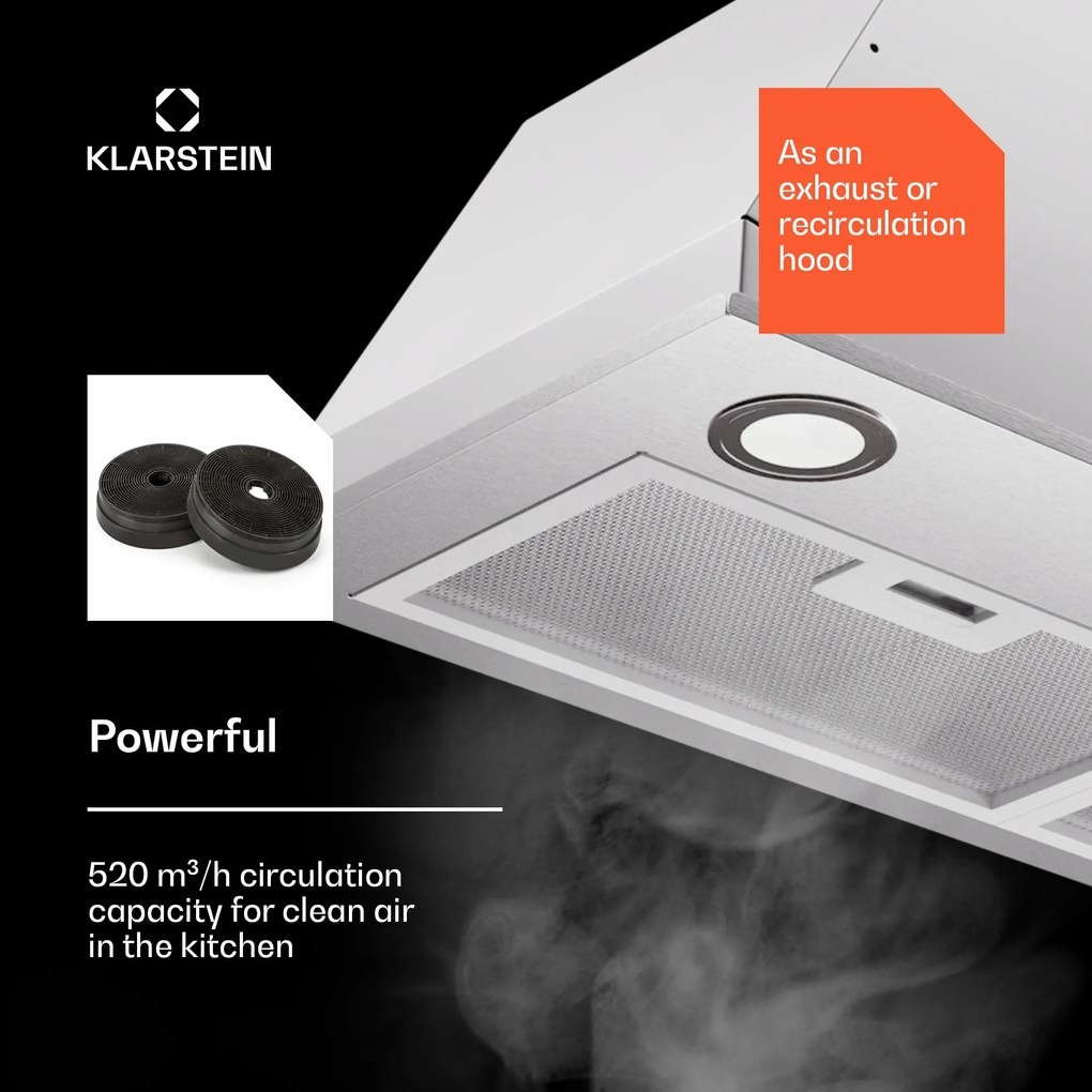 Klarstein Paolo 72 beépíthető páraelszívó 72 cm 520 m³/h LED Touch A++
