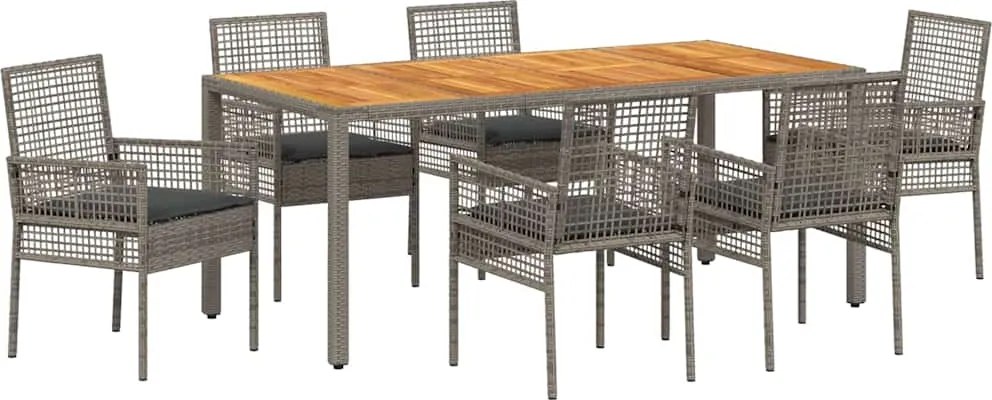 vidaXL Kert étkező szett 7 pcs Szürke polirattan