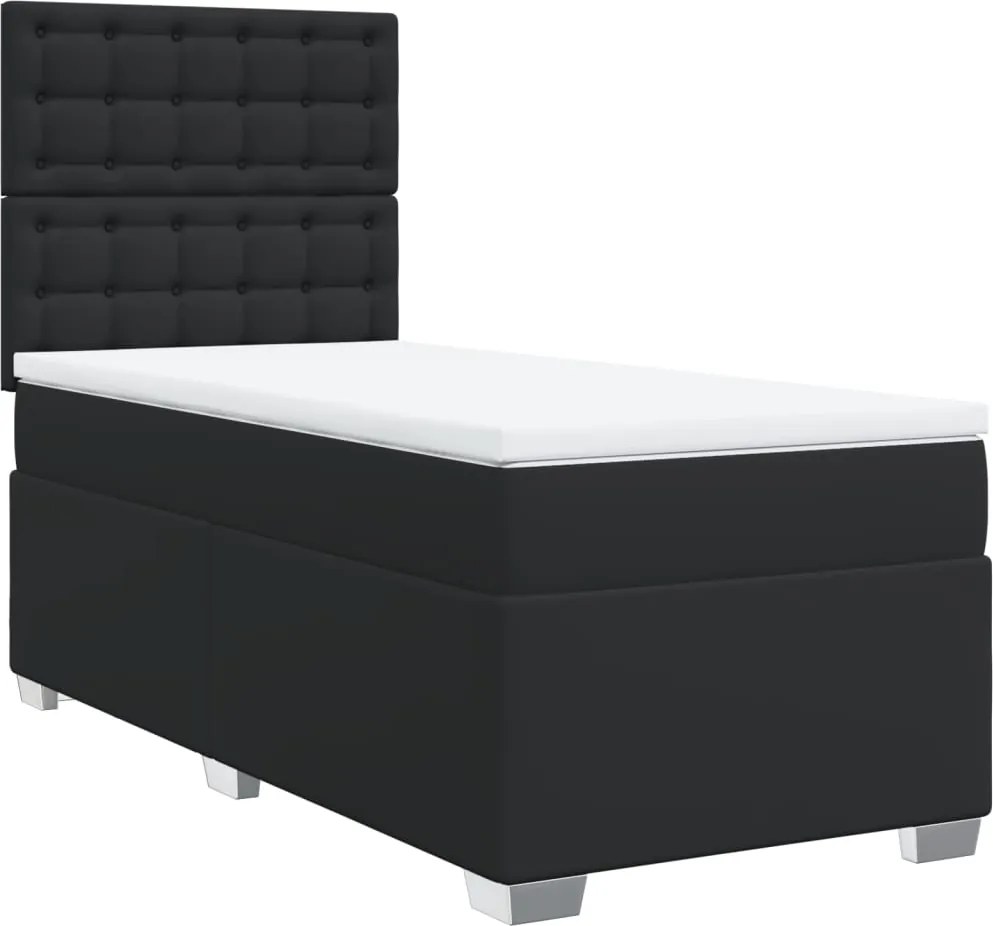 vidaXL fekete műbőr rugós ágy matraccal 90x190 cm