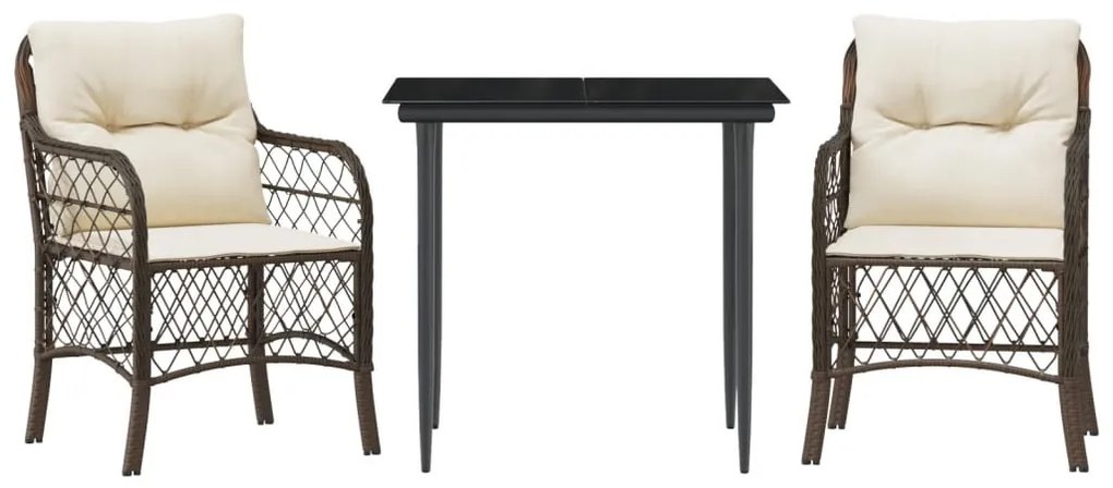 3 részes barna polyrattan bisztrógarnitúra párnákkal