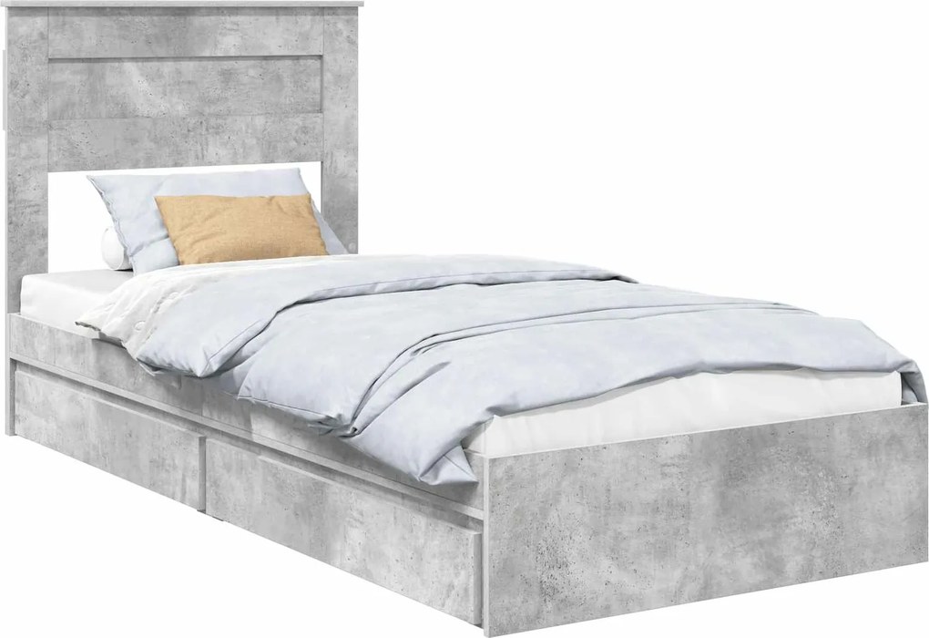 vidaXL Tárolós Ágy fejtámlával Beton Szürke 75 x 190 cm Faanyag
