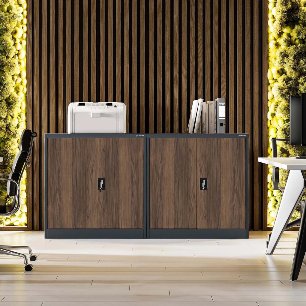 Alacsony fém irattartó szekrény BEATA, 900 x 930 x 400 mm, Eco Design: antracit/ dió