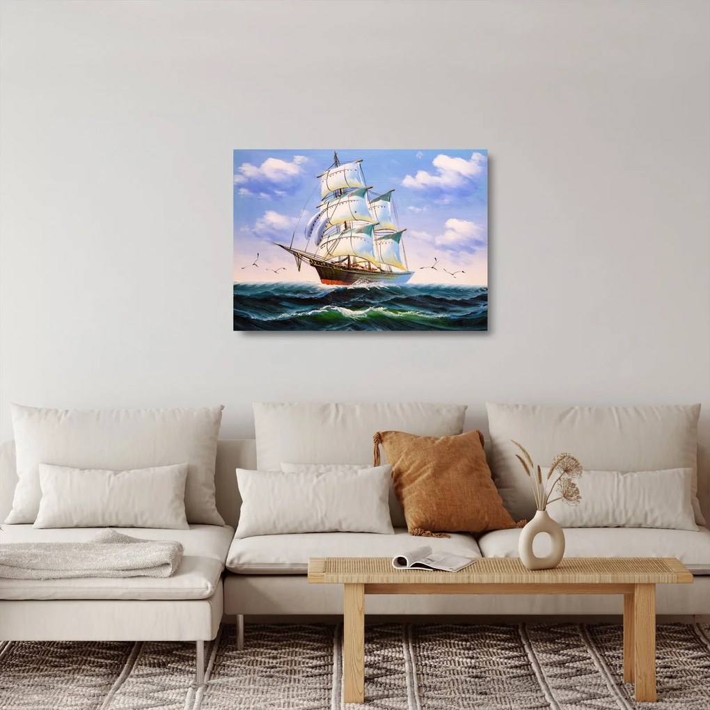 Kép egy hajóról a hullámokon (üvegen) (70x50 cm)