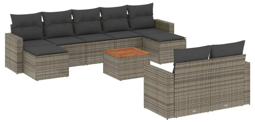 10 részes szürke polyrattan kerti ülőgarnitúra párnákkal